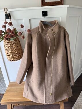 J. Crew Factory Taupe Asymmetrical Zip Wool Pea Coat